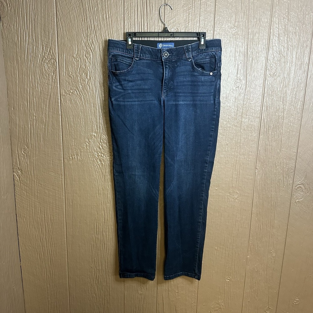 Democracy "Ab" Solution Women Dark Wash Straight Leg Sz 12 Elastic Waist
